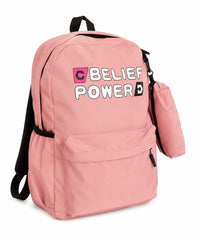 Belief Power backpack coral pink with pencil case